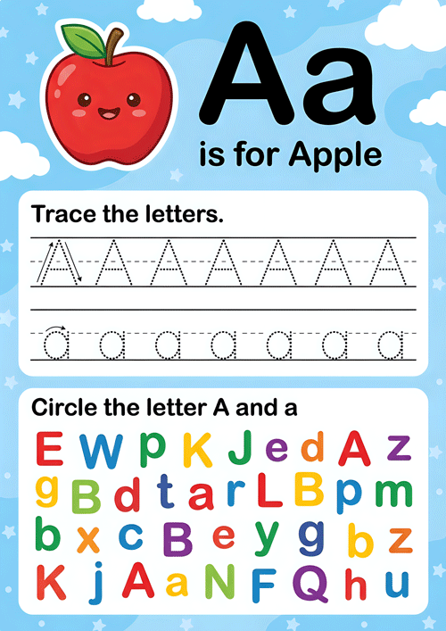 Upper and Lower Letter Aa Tracing Worksheets