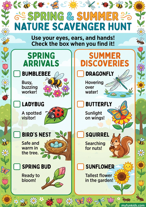 Nature Hunt Checklist for Kids – Spring & Summer ESL Printable