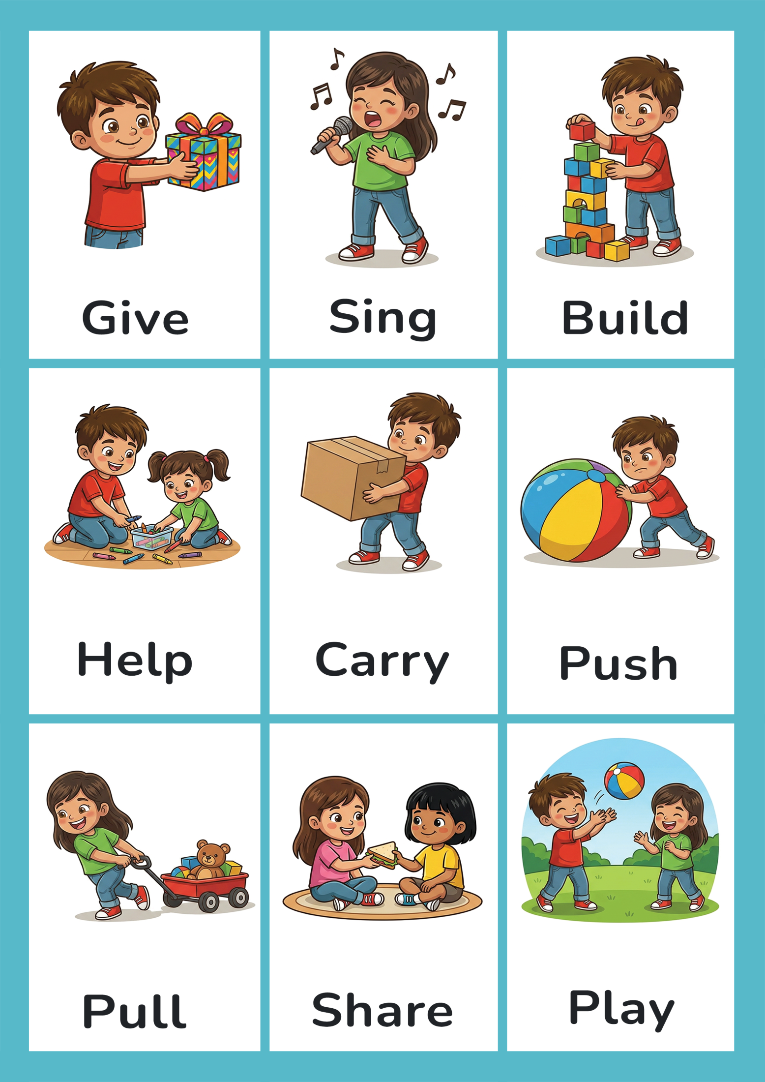 Free Printable Action Verbs Flashcards — Everyday Actions (Set 5 of 5)