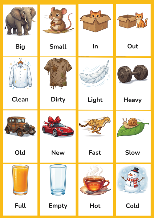 Free Printable Opposites Flashcards — Everyday Basics (Set 1)